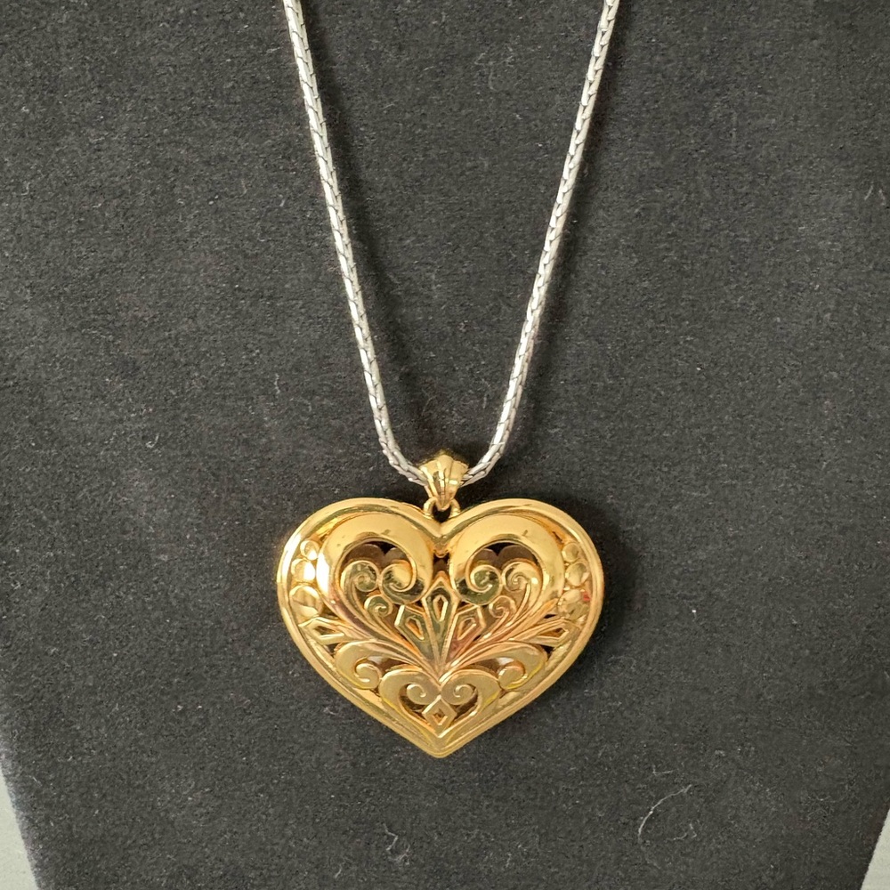 Brighton Gold Reversible Heart Necklace with Silver Chain